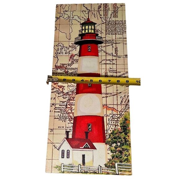Americana Lighthouse W/Map BG Canvas Wall Art Print, Lighthouse Home Decor EC - Picture 4 of 6